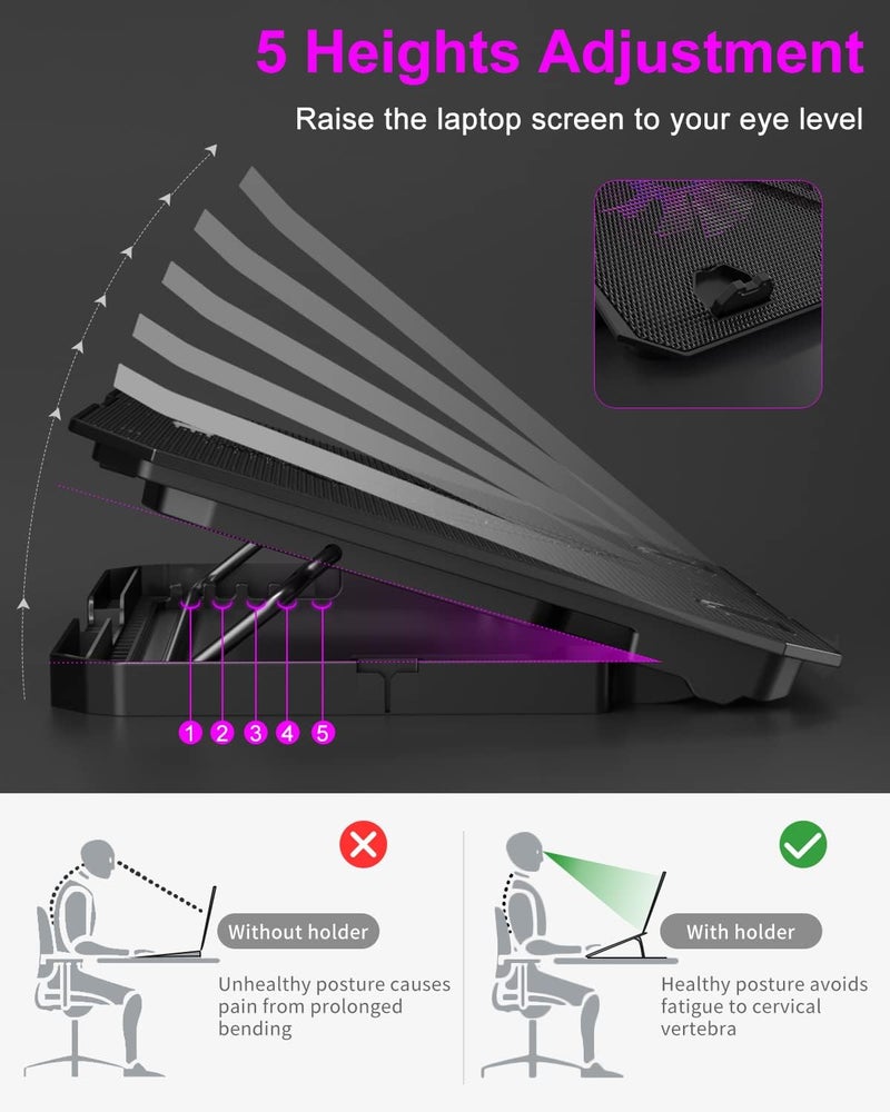 KeiBn Upgrade Laptop Cooling Pad, Laptop Cooler 2 Fans for 10-15.6 Inch Laptops, 5 Height Stands, 2 USB Ports (S039-Purple) - Image 3